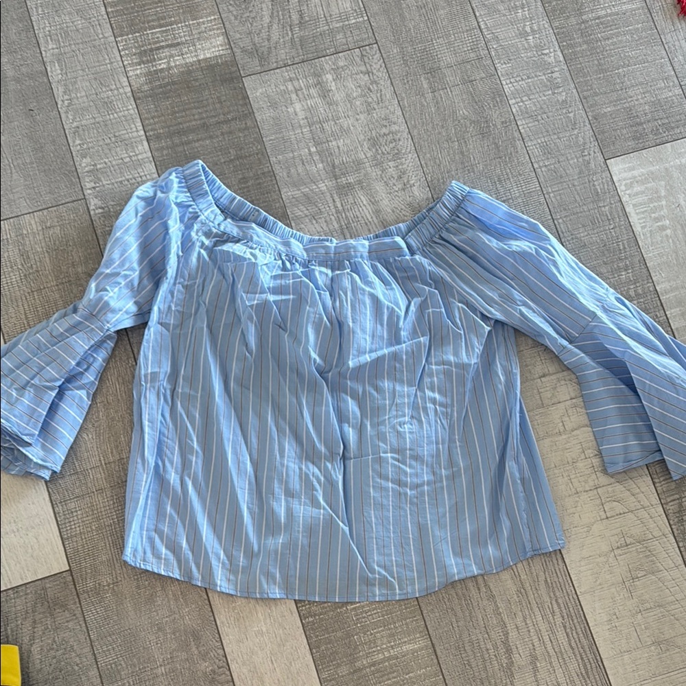 Blue Striped Off-Shoulder Top